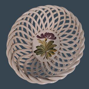 Capodimonte Lattice Basket Italy Hand Painted Floral Oval